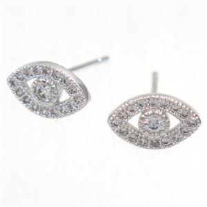 copper evil eye earring studs paved zircon, platinum plated, approx 7-11mm [FDZN5380]