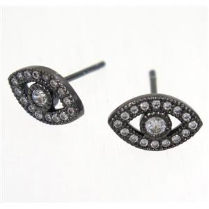 copper evil eye earring studs paved zircon, black plated, approx 7-11mm [FDZN5382]