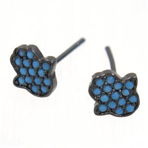 copper hamsahand earring studs paved zircon, black plated, approx 8.5mm [FDZN5393]