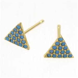 copper triangle earring studs paved zircon, gold plated, approx 8x8mm [FDZN5396]