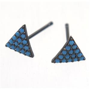copper triangle earring studs paved zircon, black plated, approx 8x8mm [FDZN5397]