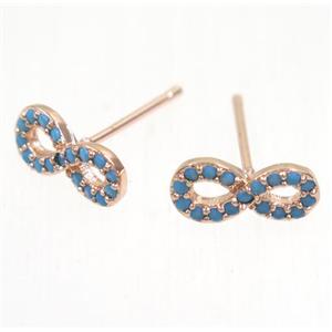 copper infinity earring studs paved zircon, rose gold, approx 5-11mm [FDZN5398]