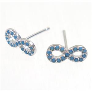 copper infinity earring studs paved zircon, platinum plated, approx 5-11mm [FDZN5399]