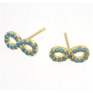 copper infinity earring studs paved zircon, gold plated, approx 5-11mm [FDZN5400]