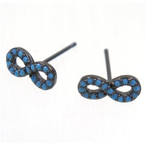 copper infinity earring studs paved zircon, black plated, approx 5-11mm [FDZN5401]