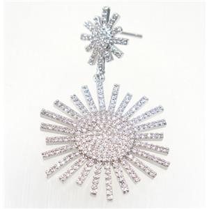copper starburst earring paved zircon, platinum plated, approx 14-32mm [FDZN5403]