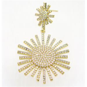 copper starburst earring paved zircon, gold plated, approx 14-32mm [FDZN5404]