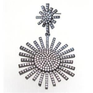 copper starburst earring paved zircon, black plated, approx 14-32mm [FDZN5405]