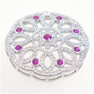 copper circle connector paved zircon, platinum plated, approx 31mm dia [FDZN5421]