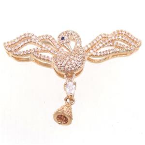 copper birds pendants bail paved zircon, rose gold, approx 25-45mm [FDZN5423]