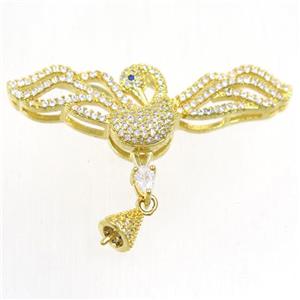 copper birds pendants bail paved zircon, gold plated, approx 25-45mm [FDZN5425]