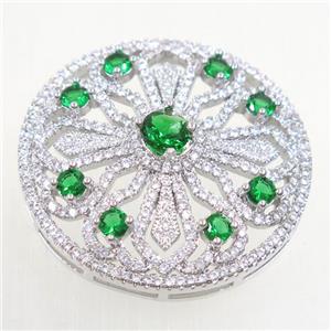 copper circle connector paved green zircon, platinum plated, approx 35mm dia [FDZN5428]