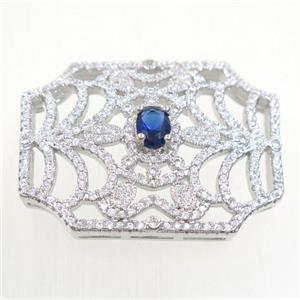 copper rectangle connector paved zircon, platinum plated, approx 28-38mm [FDZN5430]