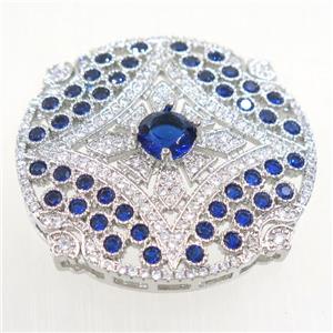 copper circle connector paved blue zircon, platinum plated, approx 32mm dia [FDZN5432]