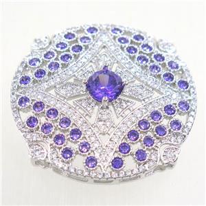 copper circle connector paved purple zircon, platinum plated, approx 32mm dia [FDZN5433]