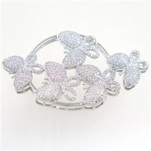 copper butterfly connector paved zircon, platinum plated, approx 37-63mm [FDZN5439]