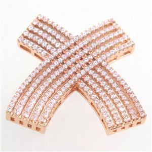 copper cancer ribbons beads paved zircon, rose gold, approx 35-45mm [FDZN5440]