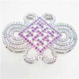 copper knot connector paved zircon, platinum plated, approx 27-36mm [FDZN5443]