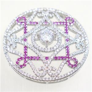 copper knots connector paved zircon, platinum plated, approx 34mm dia [FDZN5445]