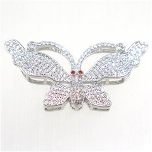 copper butterfly connector paved zircon, platinum plated, approx 23-43mm [FDZN5446]