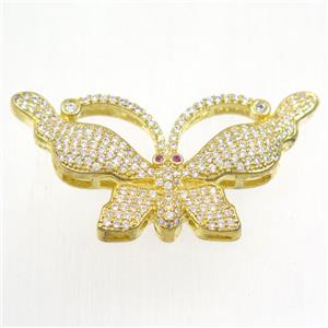 copper butterfly connector paved zircon, gold plated, approx 23-43mm [FDZN5447]