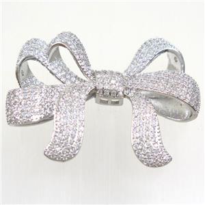 copper knots connector paved zircon, platinum plated, approx 37-50mm [FDZN5449]