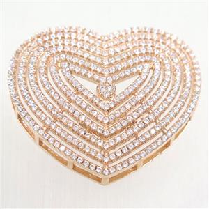 copper heart connector paved zircon, rose gold, approx 31-37mm [FDZN5452]
