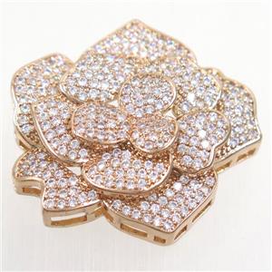 copper RoseFlower connector paved zircon, rose gold, approx 32-34mm [FDZN5453]