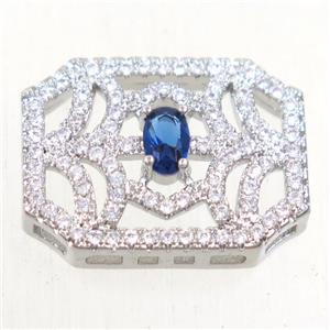 copper rectangle connector paved blue zircon, platinum plated, approx 14-18mm [FDZN5458]