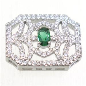 copper rectangle connector paved green zircon, platinum plated, approx 14-18mm [FDZN5459]