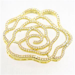 copper flower connector paved zircon, gold plated, approx 35-38mm [FDZN5463-L]