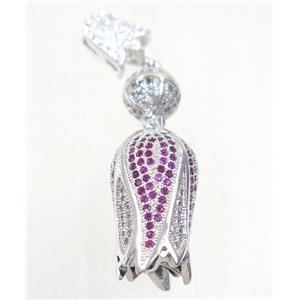 copper tassel bail paved zircon, platinum plated, approx 14-50mm [FDZN5465]