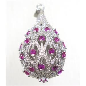 copper gourd pendant paved hotpink zircon, platinum plated, approx 17-30mm [FDZN5468]