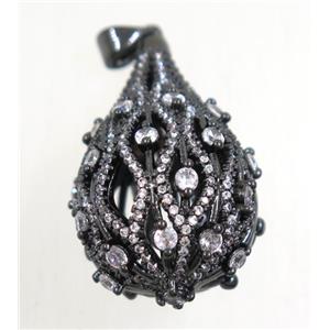 copper gourd pendant paved zircon, black plated, approx 17-30mm [FDZN5469]
