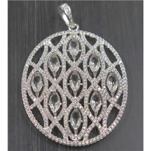 copper pendant paved zircon, platinum plated, approx 38-45mm [FDZN5470]