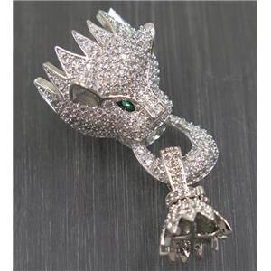 copper leopardHead tassil bail paved zircon, platinum plated, approx 20-45mm [FDZN5471]
