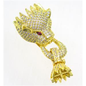 copper leopardHead tassil bail paved zircon, gold plated, approx 20-45mm [FDZN5472]