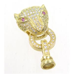 copper leopardHead tassil bail paved zircon, gold plated, approx 14-30mm [FDZN5474]