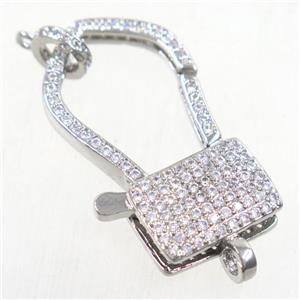 copper lock Clasp paved zircon, platinum plated, approx 18-33mm [FDZN5480]