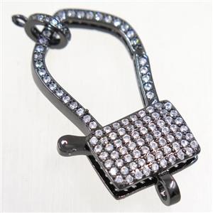 copper lock Clasp paved zircon, black plated, approx 18-33mm [FDZN5482]