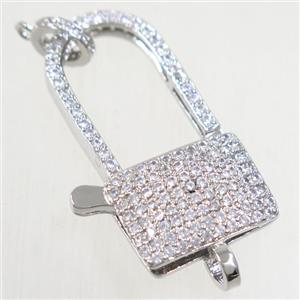 copper lock Clasp paved zircon, platinum plated, approx 17-32mm [FDZN5484]