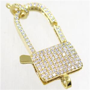 copper lock Clasp paved zircon, gold plated, approx 17-32mm [FDZN5485]