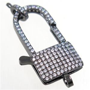 copper lock Clasp paved zircon, black plated, approx 17-32mm [FDZN5486]