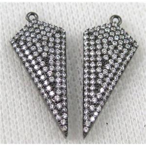 copper pendant paved zircon, black, approx 12x30mm [FDZN549]