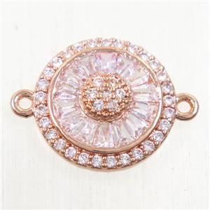 copper sunflower connector paved zircon, rose gold, approx 13mm dia [FDZN5493]
