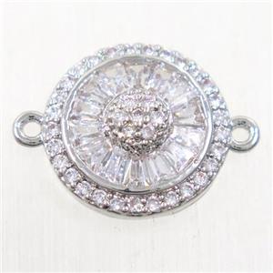 copper sunflower connector paved zircon, platinum plated, approx 13mm dia [FDZN5494]