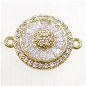 copper sunflower connector paved zircon, gold plated, approx 13mm dia [FDZN5495]