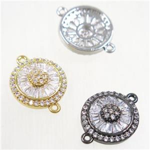copper sunflower connector paved zircon, mix color, approx 13mm dia [FDZN5497]