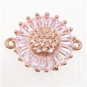 copper sunflower connector paved zircon, rose gold, approx 14mm dia [FDZN5498]