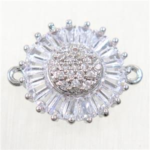 copper sunflower connector paved zircon, platinum plated, approx 14mm dia [FDZN5499]